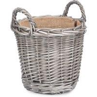 Red Hamper Wicker Antique Wash Finish Lined Log Baskets in Grey