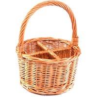 Red Hamper Wicker Round Cutlery or Glass Drinks Basket in Brown