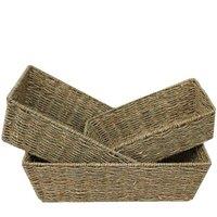 Red Hamper Set of 3 Tapered Seagrass Serving Tray in Natural