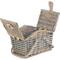 Red Hamper Wicker Poplar Antique Wash Swing Handle Picnic Basket in Grey
