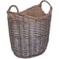 Red Hamper Wicker Scoop Neck Antique Wash Hessian Lined Log Basket in Brown