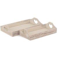 Red Hamper Wood Set of 2 Shallow Wooden Heart Cut Out Tray in Brown