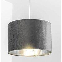 CGC Lighting 'Nila' Luxury Grey Velvet & Silver Inner Round Pendant Drum Lamp Shade