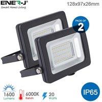 ENER-J LED SMD Non PIR Floodlight IP65 20W 1600Lm, 6000K (Pack of 2) in White | Size: 25 cm diameter x 19 cm high