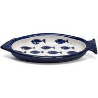 Verano Spanish Ceramics Signature Blue & White Fish Ceramic Kitchen Dining Serving Dish 25L x 10cm (W) | Size: 25L x 10 cm (W)