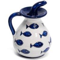 Verano Spanish Ceramics Signature Blue & White Fish Ceramic Kitchen Dining Fluted Pourer Dispenser (H) 16cm