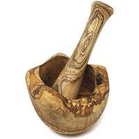 Verano Spanish Ceramics Olive Wood Natural Grained Rustic Kitchen Pestle & Mortar Set 14cm