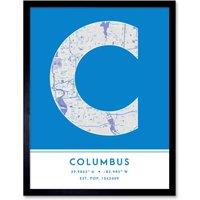 Wee Blue Coo Wall Art Print Columbus Ohio United States City Map Modern Typography Stylish Letter Framed Word in Blue | Size: W12 x H16