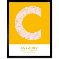 Wee Blue Coo Wall Art Print Colombo Sri Lanka City Map Modern Typography Stylish Letter Framed Word in Yellow | Size: W12 x H16