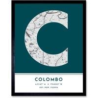 Wee Blue Coo Wall Art Print Colombo Sri Lanka City Map Modern Typography Stylish Letter Framed Word in Teal | Size: W12 x H16