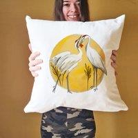 Afewhometruths Mates for Life Gift for Couples Sandhill Cranes Love Cushion - Anniversary, Wedding Gift in Off-White | Size: 40 cm x 40 cm