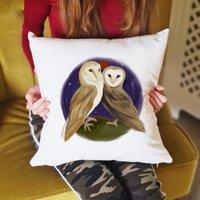 Afewhometruths Gift for Couples Mates for Life Couple's Barn Owls Love Cushion - Anniversary, Wedding Gift in Off-White | Size: 40 cm x 40 cm