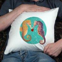 Afewhometruths Engagement Gift - Mates for Life Couple's Seahorse Love Cushion - Anniversary, Wedding Gift in Off-White | Size: 40 cm x 40 cm