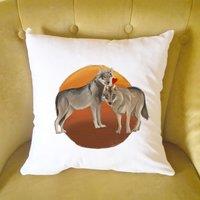 Afewhometruths Mr & Mrs Gift Mates for Life Couple's Wolf Love Cushion - Anniversary, Wedding Gift in Off-White | Size: 40 cm x 40 cm