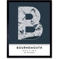 Wee Blue Coo Wall Art Print Bournemouth England United Kingdom City Map Modern Typography Stylish Letter Framed Word in Navy | Size: W12 x H16