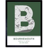 Wee Blue Coo Wall Art Print Bournemouth England United Kingdom City Map Modern Typography Stylish Letter Framed Word in Green | Size: W12 x H16
