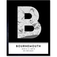 Wee Blue Coo Wall Art Print Bournemouth England United Kingdom City Map Modern Typography Stylish Letter Framed Word in Black | Size: W12 x H16