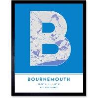 Wee Blue Coo Wall Art Print Bournemouth England United Kingdom City Map Modern Typography Stylish Letter Framed Word in Blue | Size: W12 x H16