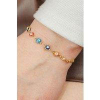 The Colourful Aura Multi-color Tiny Evil Eye Beaded Charm Adjustable Protection Bracelet in Gold