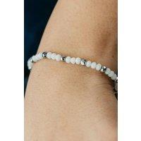 The Colourful Aura White Crystal Silver Slim Beads Adjustable Elegant Handmade Bracelet
