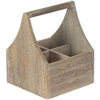 Red Hamper Oak Effect Wooden Square 4 Section Cutlery Holder in Brown