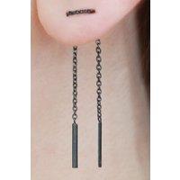 Otis Jaxon London Sterling Silver Short Drop Chain Threader Earrings in Dark Grey
