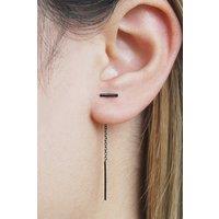 Otis Jaxon London Bar & Chain Sterling Silver Threader Earrings in Dark Grey