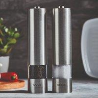 Cooks Professional Electric Salt & Pepper Mill Set Stainless Steel Automatic Grinder in Metallic Silver