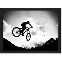 Artery8 Sport BMX Bike Jump Bicycle Silhouette Offroad Artwork Framed Wall Art Print A4 in Black