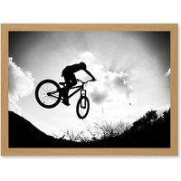 Artery8 Sport BMX Bike Jump Bicycle Silhouette Offroad Artwork Framed Wall Art Print A4 in Light Oak