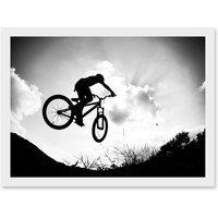Artery8 Sport BMX Bike Jump Bicycle Silhouette Offroad Artwork Framed Wall Art Print A4 in White