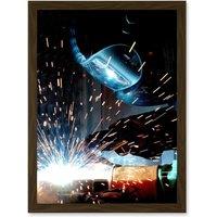 Artery8 Plate Gas Metal Arc Welding Welder Sparks Photo Artwork Framed Wall Art Print A4 in Brown