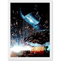 Artery8 Plate Gas Metal Arc Welding Welder Sparks Photo Artwork Framed Wall Art Print A4 in White