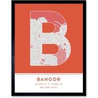 Wee Blue Coo Wall Art Print Bangor Wales City Map Modern Typography Stylish Letter Framed Word in Orange | Size: W12 x H16