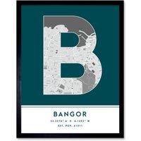 Wee Blue Coo Wall Art Print Bangor Wales City Map Modern Typography Stylish Letter Framed Word in Teal | Size: W12 x H16