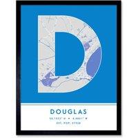 Wee Blue Coo Wall Art Print Douglas Isle of Man City Map Modern Typography Stylish Letter Framed Word in Blue | Size: W12 x H16