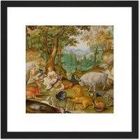 Artery8 Jacob Hoefnagel Orpheus Charming The Animals Cropped 8X8 Inch Square Wooden Framed Wall Art Print Picture with Mount in Black