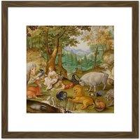 Artery8 Jacob Hoefnagel Orpheus Charming The Animals Cropped 8X8 Inch Square Wooden Framed Wall Art Print Picture with Mount in Brown