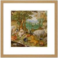 Artery8 Jacob Hoefnagel Orpheus Charming The Animals Cropped 8X8 Inch Square Wooden Framed Wall Art Print Picture with Mount in Light Oak