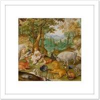 Artery8 Jacob Hoefnagel Orpheus Charming The Animals Cropped 8X8 Inch Square Wooden Framed Wall Art Print Picture with Mount in White
