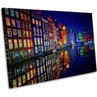 CanvasGeeks Amsterdam City Night Canvas Wall Art Picture Print in Blue | Size: W24 x H16 x D20mm