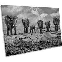 CanvasGeeks Big Family Elephants Canvas Wall Art Picture Print in Grey | Size: W30 x H20 x D20mm