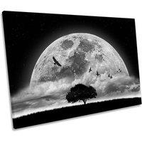 CanvasGeeks A Dream Moon Birds Fantasy Canvas Wall Art Picture Print in Grey | Size: W30 x H20 x D20mm