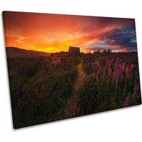 CanvasGeeks In the Wind Sunset Meadow Farm House Canvas Wall Art Picture Print in Orange | Size: W18 x H12 x D20mm