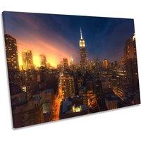 CanvasGeeks New York City Sunset Canvas Wall Art Picture Print | Size: W24 x H16 x D20mm