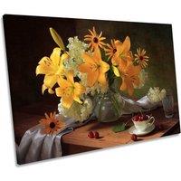 CanvasGeeks Still Life with Yellow Lilly Flowers Canvas Wall Art Picture Print | Size: W30 x H20 x D20mm