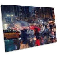 CanvasGeeks New York City Umbrella Busy Streets Canvas Wall Art Picture Print | Size: W18" x H12" x D20mm