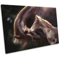 CanvasGeeks The Bond Horse Family Foal Canvas Wall Art Picture Print in Brown | Size: W30 x H20 x D20mm