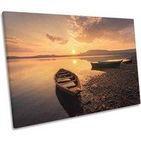 CanvasGeeks Sunset Boat Lake Orange Landscape Canvas Wall Art Picture Print | Size: W30 x H20 x D20mm