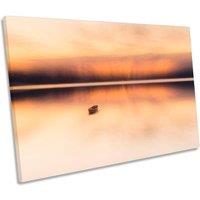 CanvasGeeks Lonely Boat Orange Sunset Lake Scene Canvas Wall Art Picture Print | Size: W18 x H12 x D20mm